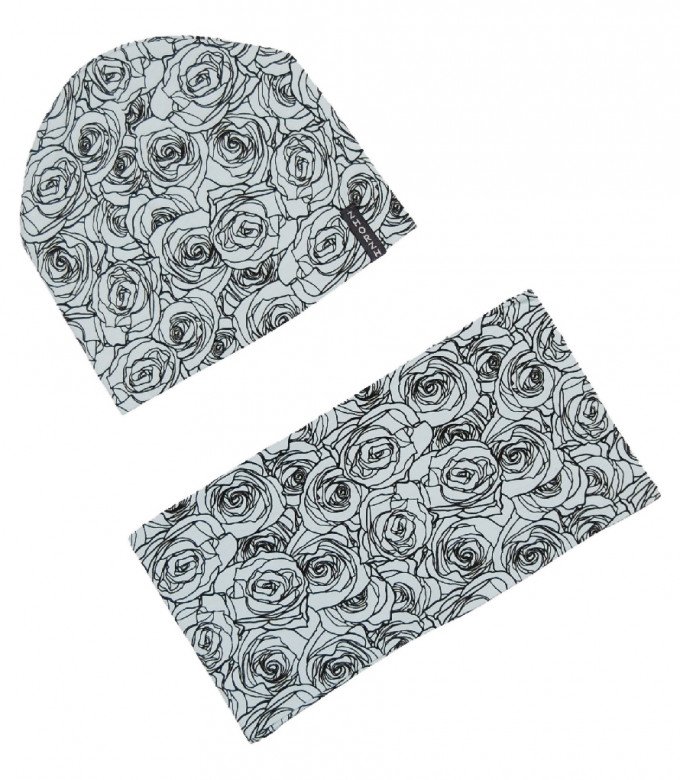 Фото - ніжно-блакитний з трояндами комплект шапочка та шарфик для модни ціна 140 грн. за комплект - Леопольд