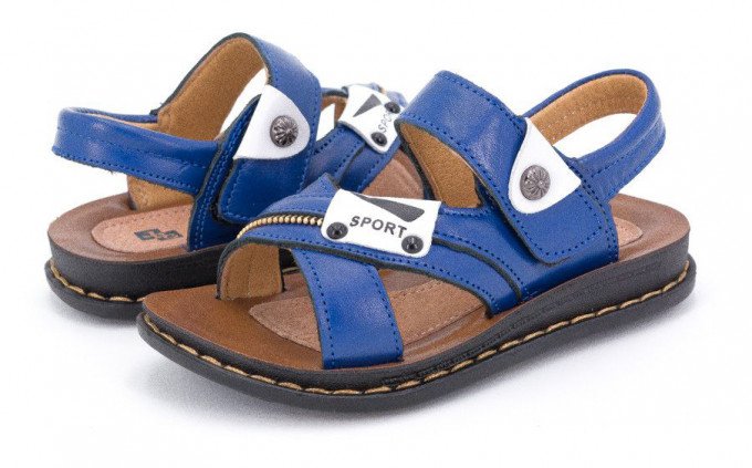Фото - ярко-синие модные кожаные босоножки для мальчика цена 345 грн. за пару - Леопольд