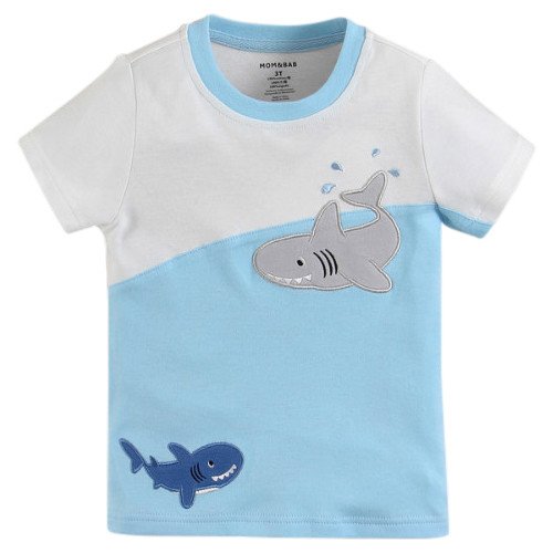 Фото - біла з ніжно-блакитним кольором футболка для хлопчика ціна 200 грн. за штуку - Леопольд