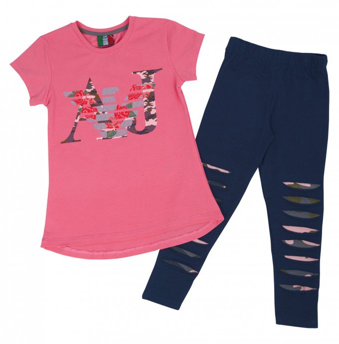 Фото - рожева футболочка з темно-синіми бриджами для дівчинки ціна 295 грн. за комплект - Леопольд