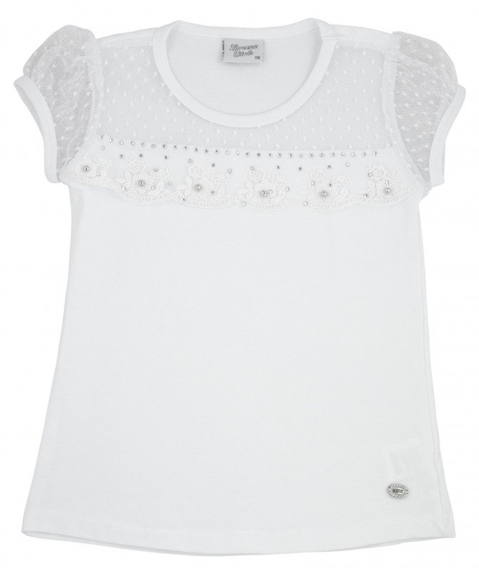 Фото - ніжна футболочка білого кольору для дівчинки ціна 160 грн. за штуку - Леопольд