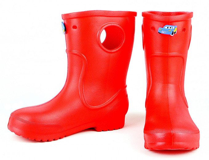 Фото - червоні чобітки з каучуку з Маквін або Дельфіном для хлопчика ціна 119 грн. за пару - Леопольд
