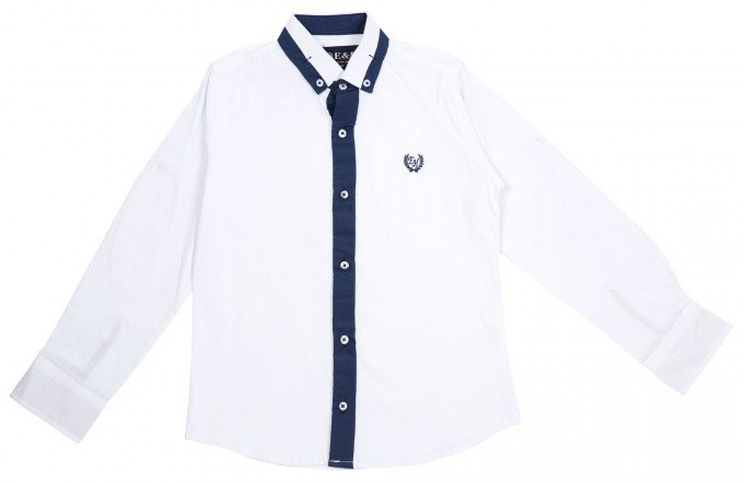 Фото - стильна біла з темно-синім ошатна сорочка ціна 305 грн. за штуку - Леопольд