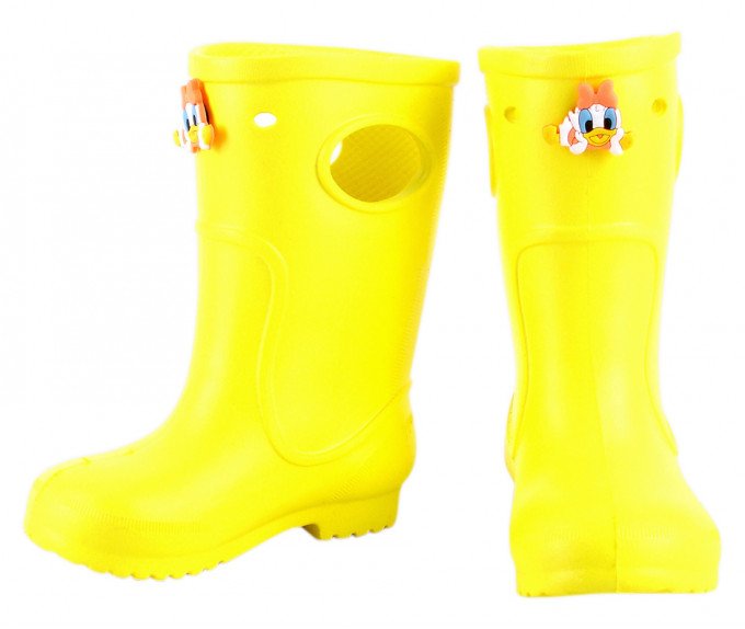 Фото - желтые каучуковые сапоги с уточкой для девочки цена 99 грн. за пару - Леопольд