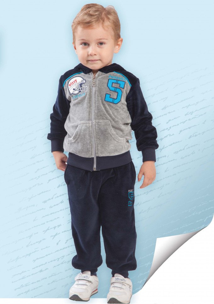 Фото - сірий з темно-синім велюровим спортивним костюмом для хлопчика ціна 465 грн. за комплект - Леопольд