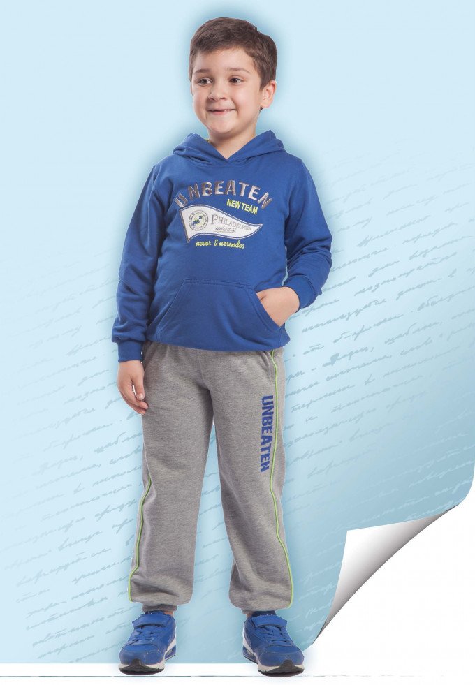 Фото - спортивний костюм із синього реглану та сірих штанів для хлопчик ціна 465 грн. за комплект - Леопольд