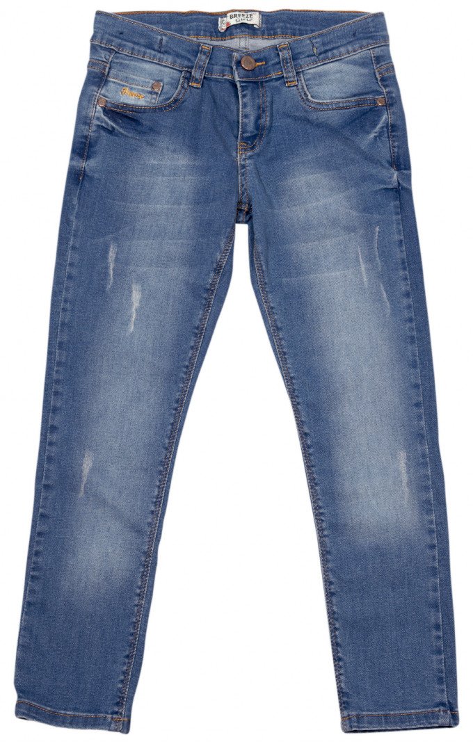 Фото - сині з потертостями джинси для дівчинки ціна 395 грн. за штуку - Леопольд