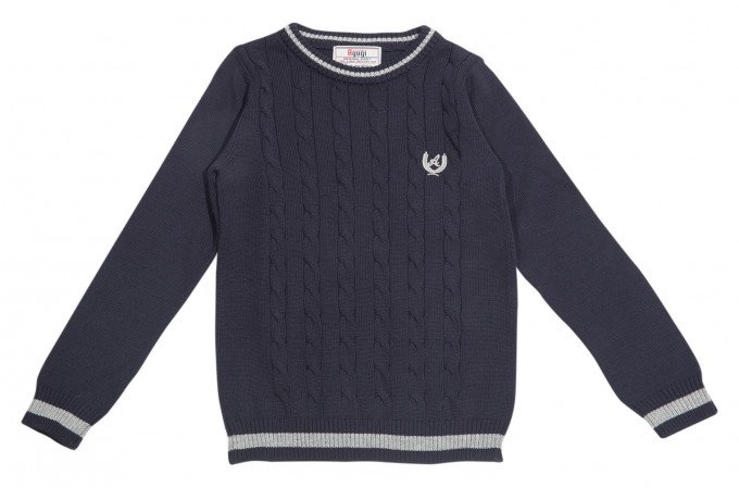 Фото - темно-синий вязаный узором косичка свитерок для школьника цена 315 грн. за штуку - Леопольд