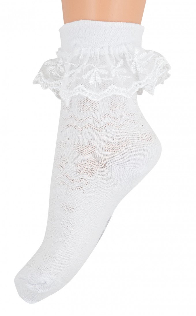 Фото - білі ажурні шкарпетки з мереживом зверху для дівчинки ціна 32 грн. за пару - Леопольд