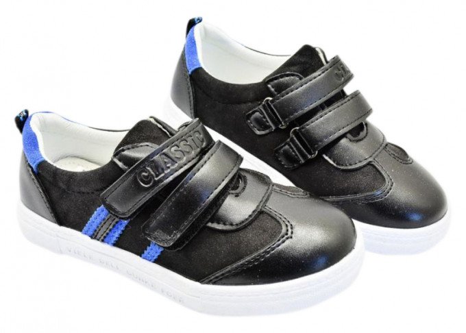 Фото - черные туфельки на двух липучках для мальчика цена 245 грн. за пару - Леопольд