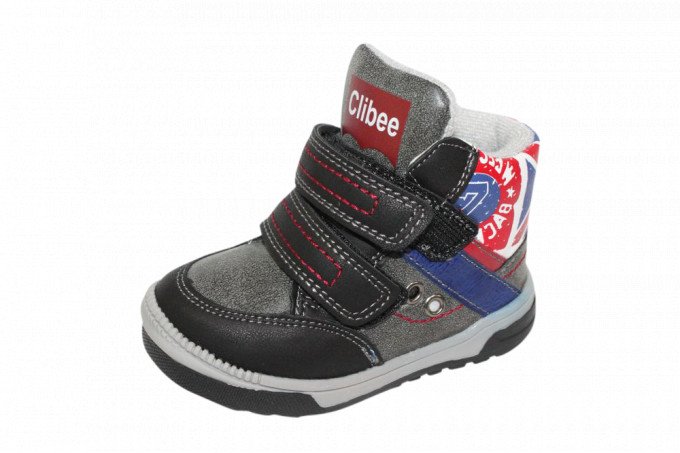 Фото - чорні з сірим утеплені демісезонні черевики для хлопчика ціна 395 грн. за пару - Леопольд