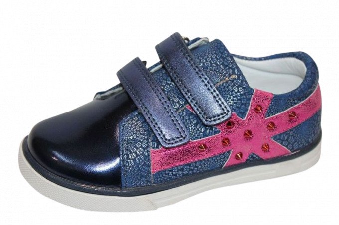 Фото - темно-сині туфельки на двох липучках для дівчинки ціна 385 грн. за пару - Леопольд