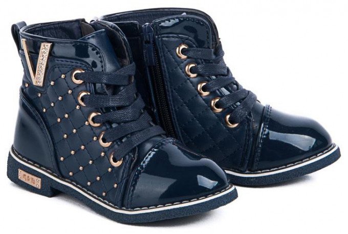Фото - темно-сині черевики з лаковим носком для дівчинки ціна 445 грн. за пару - Леопольд
