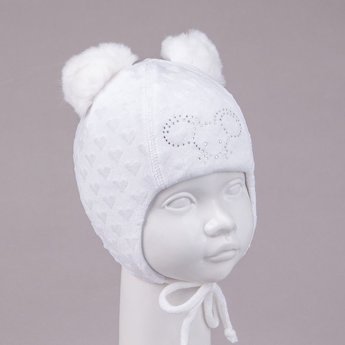 Фото - біленька зимова шапочка Мишка для маленької дівчинки ціна 175 грн. за штуку - Леопольд