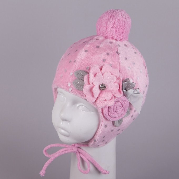 Фото - рожева у срібних горошинах зимова шапочка ціна 175 грн. за штуку - Леопольд