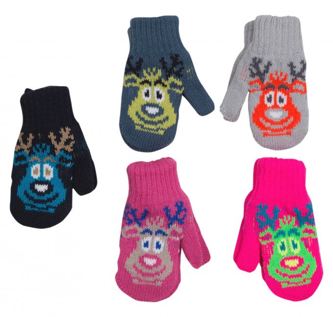 Фото - яскраві зимові рукавички з оленятком для дітей ціна 99 грн. за пару - Леопольд