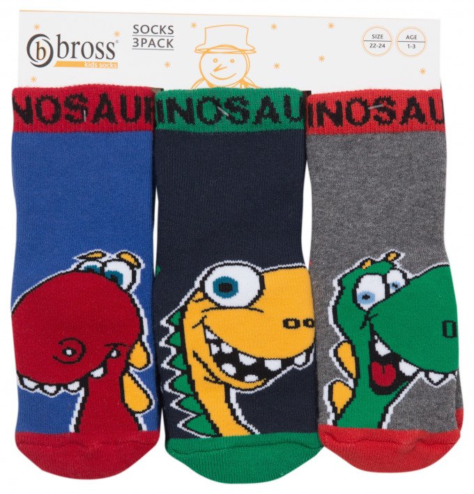 Фото - махрові шкарпетки Діно комплект з 3-х пар з гальмами ціна 97 грн. за комплект - Леопольд