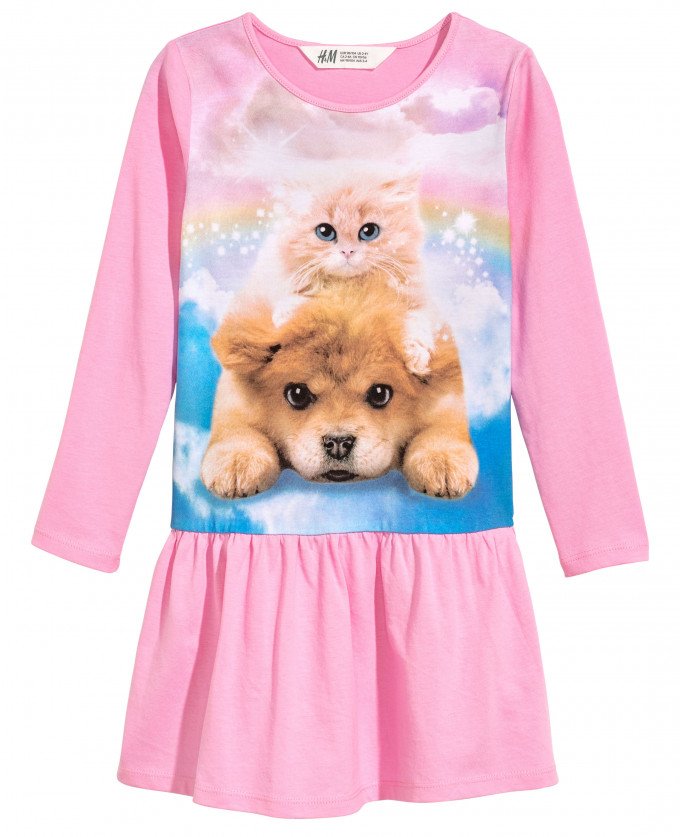 Фото - трикотажне рожеве плаття з принтом кішки та собаки ціна 225 грн. за штуку - Леопольд