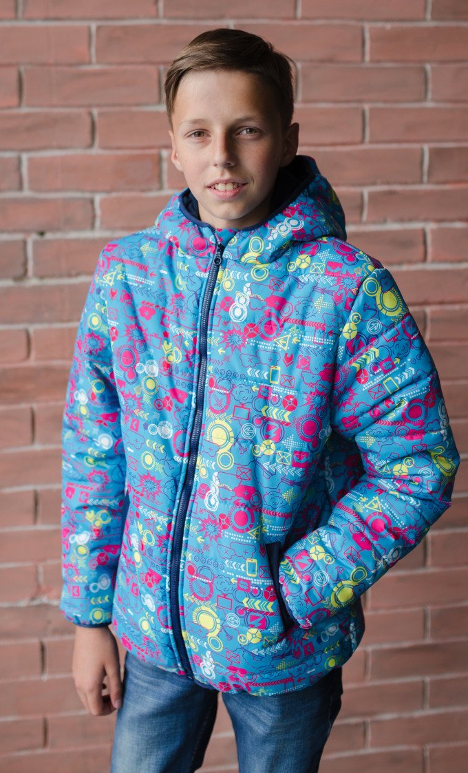 Фото - голубая теплая курточка с ярким рисунком цена 975 грн. за штуку - Леопольд