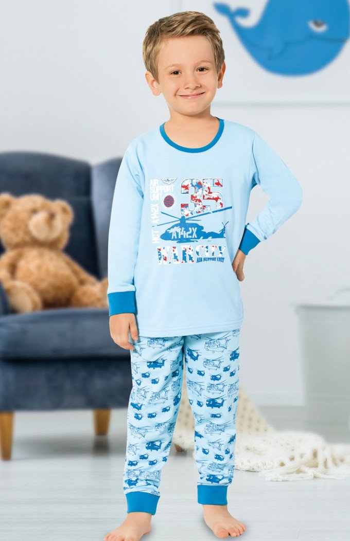 Фото - байковая пижама для мальчика с вертолетами цена 345 грн. за комплект - Леопольд