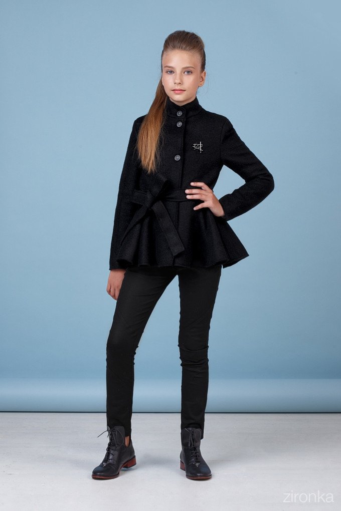 Фото - стильне чорне вовняне пальто для дівчинки ціна 895 грн. за штуку - Леопольд