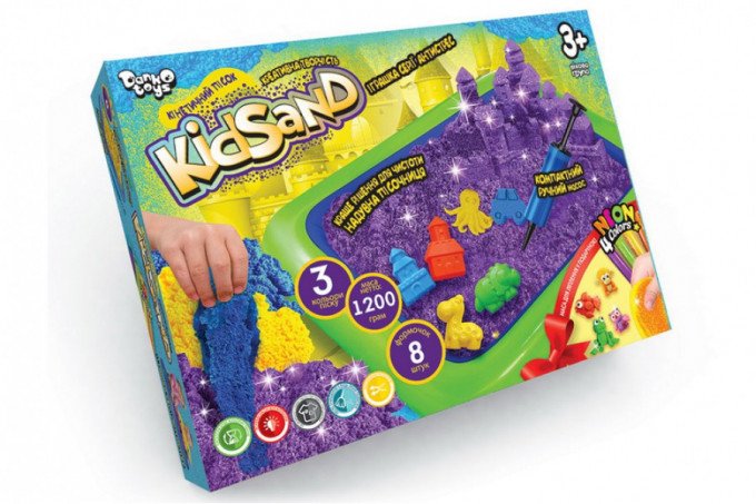 Фото - разноцветный песок KidSand с песочницей цена 199 грн. за комплект - Леопольд