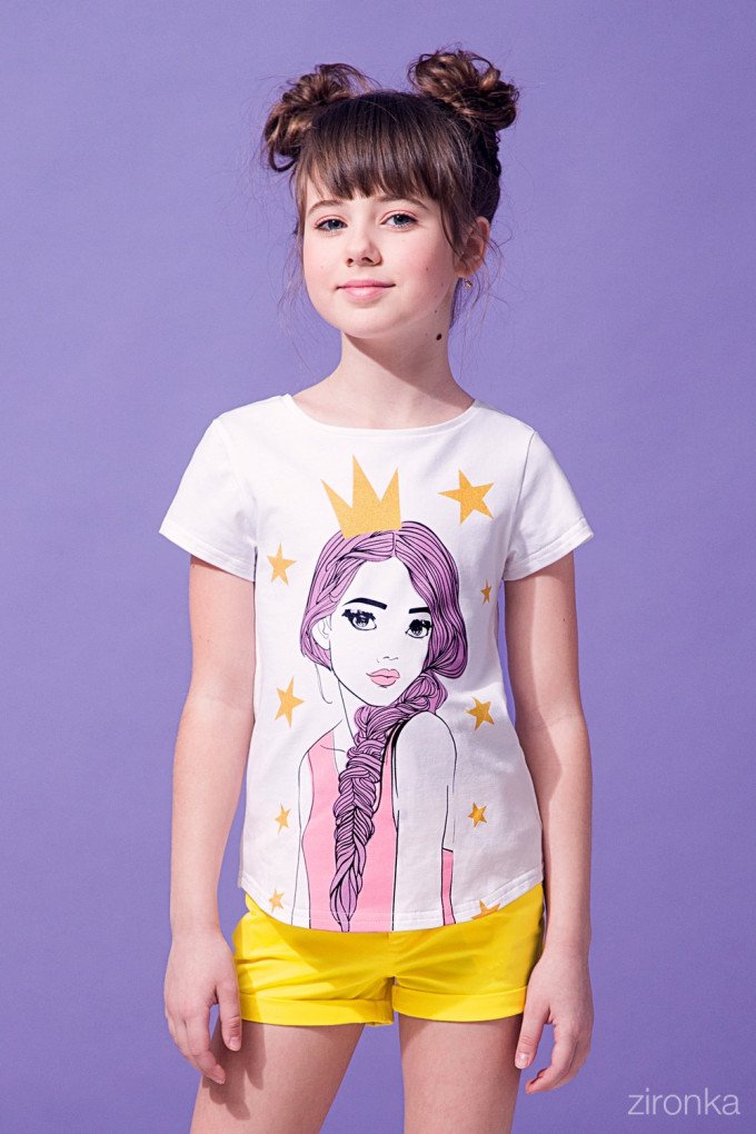 Фото - бавовняна молочна футболочка для дівчинки ціна 260 грн. за штуку - Леопольд