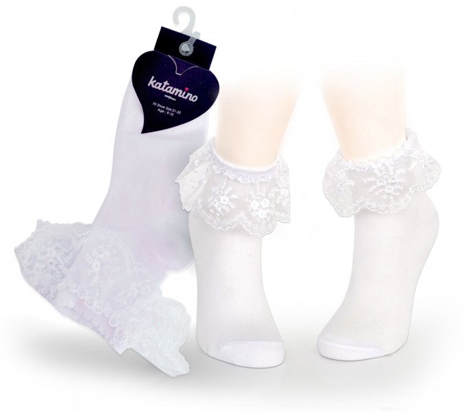 Фото - білі шкарпетки з мереживом для дівчинки ціна 65 грн. за пару - Леопольд