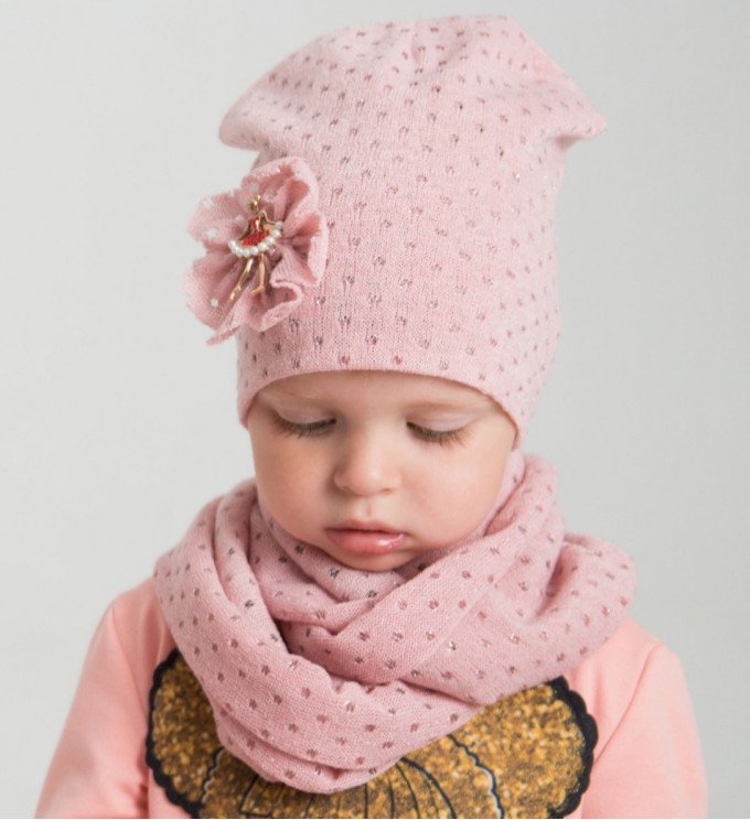 Фото - розовая шапка с шарфиком Балерина цена 235 грн. за комплект - Леопольд