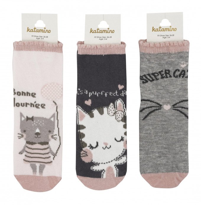 Фото - однотонні шкарпетки з кішечками для дівчинки ціна 29 грн. за пару - Леопольд