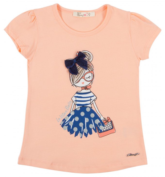 Фото - модна персикова футболка для дівчинки ціна 170 грн. за штуку - Леопольд