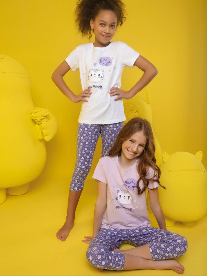 Фото - легкая пижама для девочки в кошечках цена 245 грн. за штуку - Леопольд