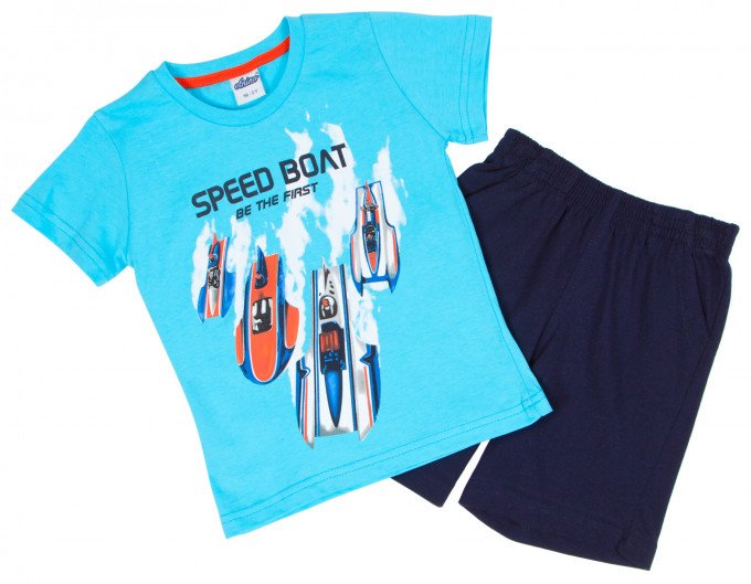 Фото - блакитна футболка з шортами для хлопчика ціна 405 грн. за комплект - Леопольд