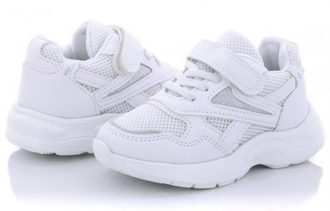 Фото - белые кроссовки с серебрянными вставками для девочки цена 255 грн. за пару - Леопольд