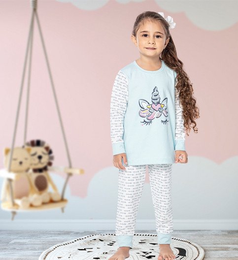 Фото - голубая пижама для девочки Единорожка цена 365 грн. за комплект - Леопольд
