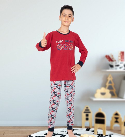 Фото - бавовняна піжама для хлопчика в літаках ціна 395 грн. за комплект - Леопольд