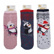 Картинка, теплі махрові шкарпетки з пінгвінами унісекс