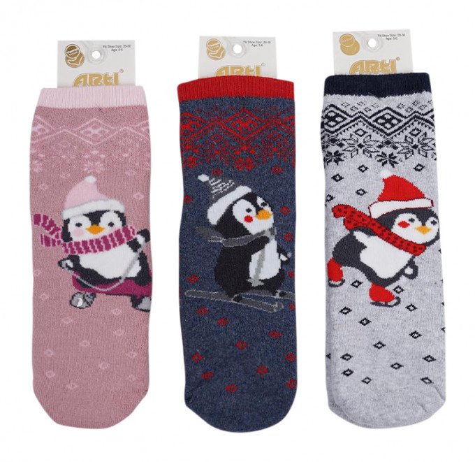 Фото - теплі махрові шкарпетки з пінгвінами унісекс ціна 59 грн. за пару - Леопольд