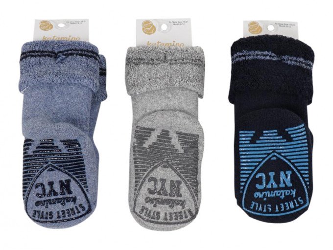 Фото - однотонні махрові шкарпетки з гальмами для хлопчика ціна 63 грн. за пару - Леопольд