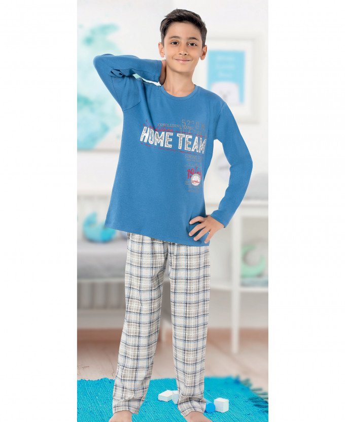 Фото - бавовняна піжама для хлопчика в клітинку ціна 435 грн. за штуку - Леопольд