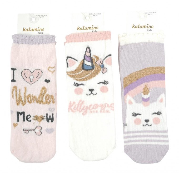 Фото - шкарпеткові шкарпетки з котиками для дівчинки ціна 39 грн. за пару - Леопольд