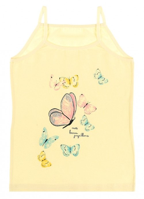 Фото - жовтенька маєчка з метеликами для дівчинки ціна 65 грн. за штуку - Леопольд