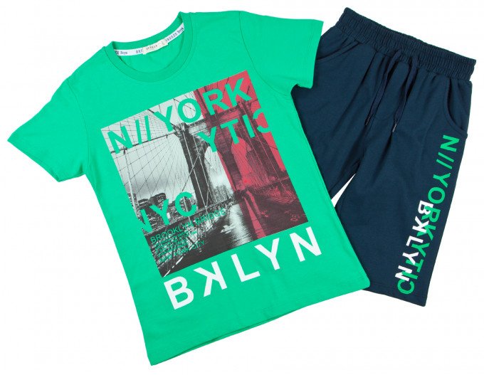 Фото - летний комплект из зеленой футболки и темно-синих шорт цена 510 грн. за комплект - Леопольд
