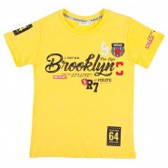 Картинка, літня футболка жовтого кольору з написом "Brooklyn"