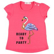 Картинка, коралловая летняя футболка с фламинго