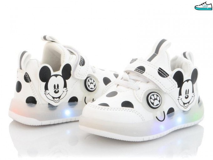 Фото - забавные белые кроссовки для малышей с мигалками цена 425 грн. за пару - Леопольд