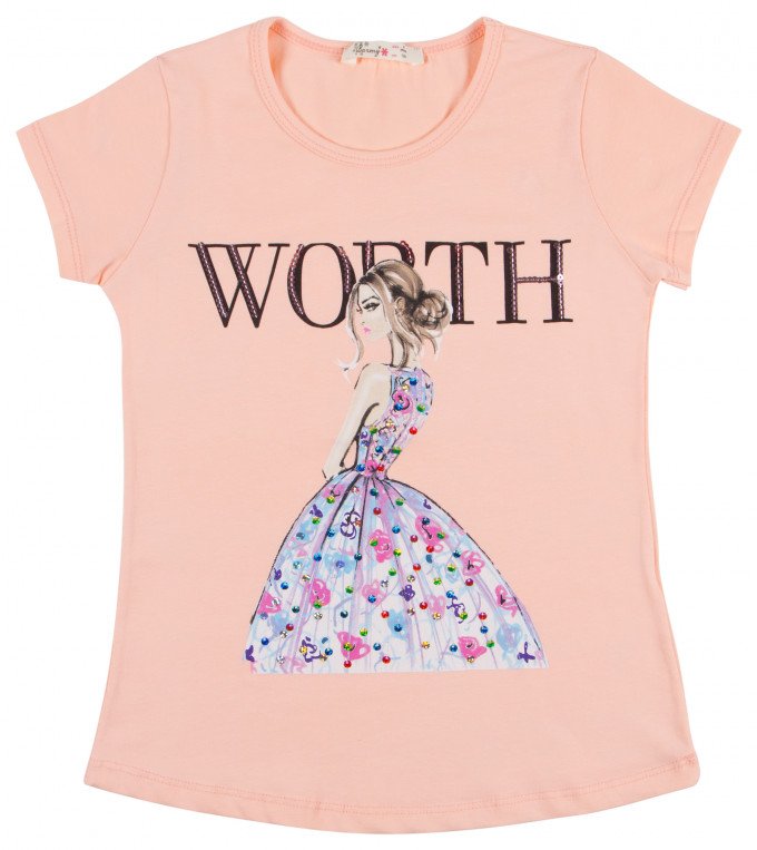 Фото - персиковая футболка прямого кроя для девочки цена 185 грн. за штуку - Леопольд