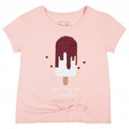 Картинка, персикова футболка з паєтками для дівчинки