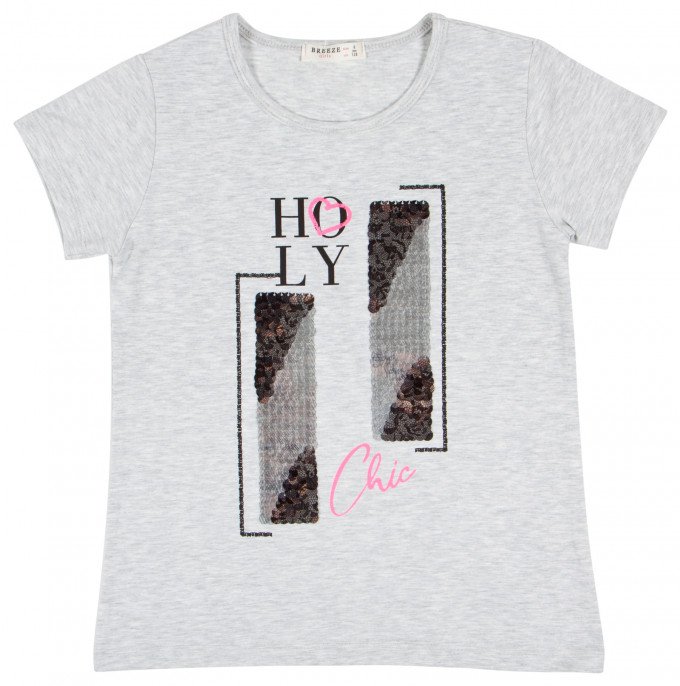Фото - меланжева сіра футболка для дівчинки ціна 255 грн. за штуку - Леопольд