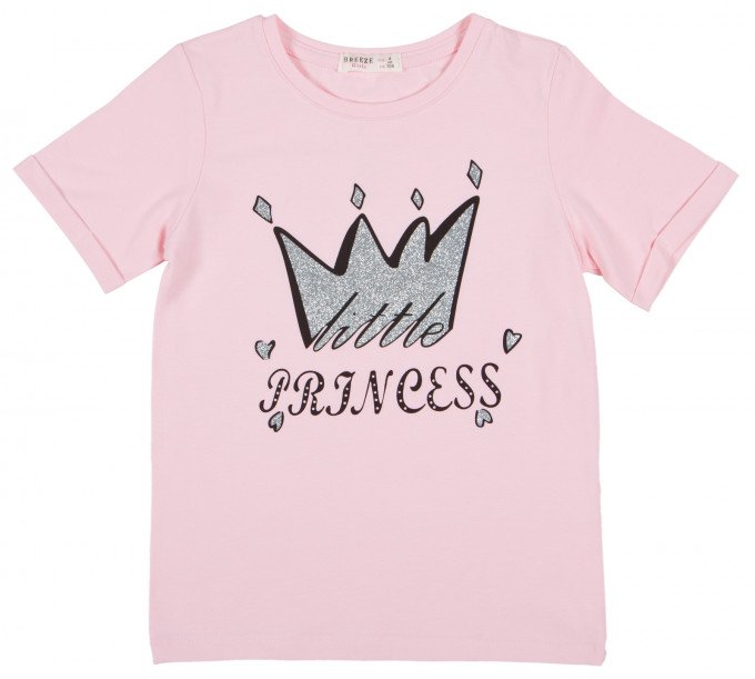 Фото - рожева футболка для дівчинки з короною Princess ціна 185 грн. за штуку - Леопольд